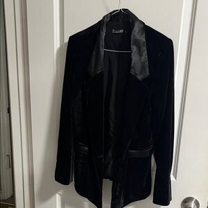 Elegant Black Velvet Blazer with Satin Accents